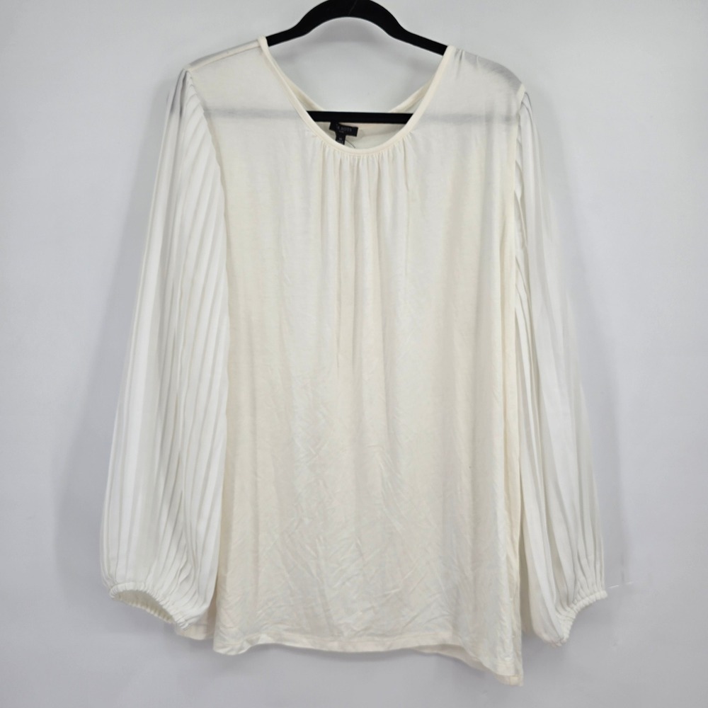 New Talbots Plus Women's White Pleated Balloon‎ Sleeve Scoop Neck Top Size 3X